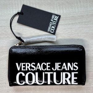 Versace Jeans Couture Continental black patent leather wallet with embossed logo